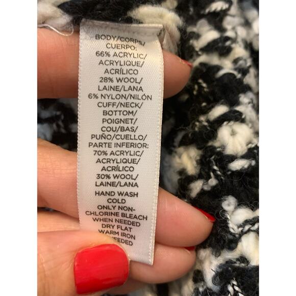 LOFT Black & White Wool Blend Front Cardigan Sweater size Large - Picture 4 of 8